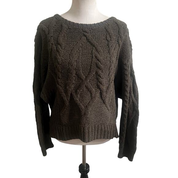 Anthropologie Sleeping On Snow Cable Knit Sweater Dolman Sleeve Olive Green Med - Picture 1 of 11